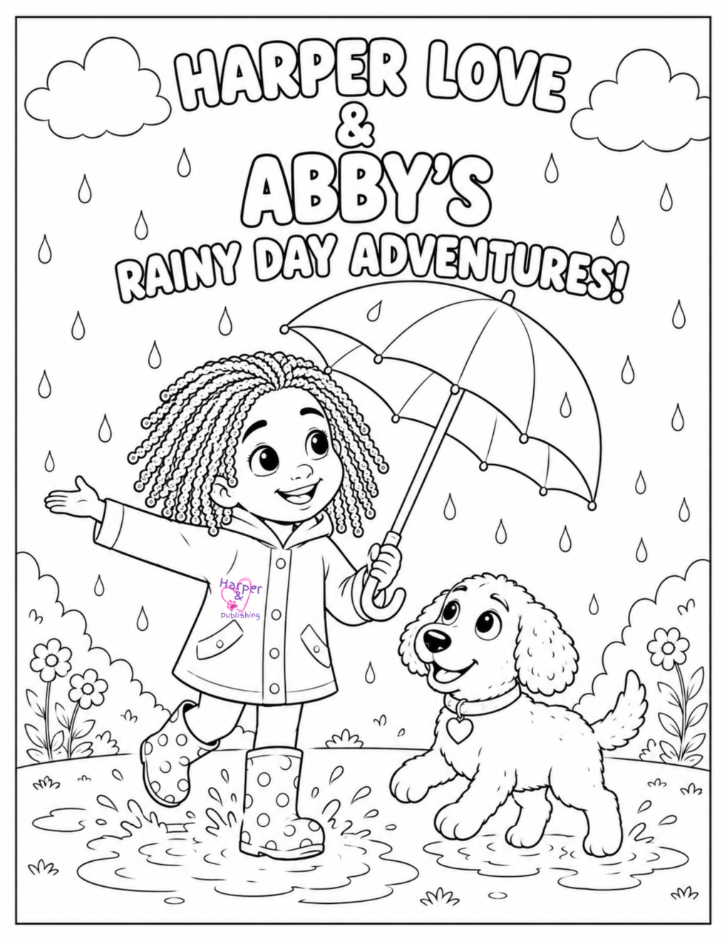 Preview of the free Harper Love & Abby printable coloring book page
